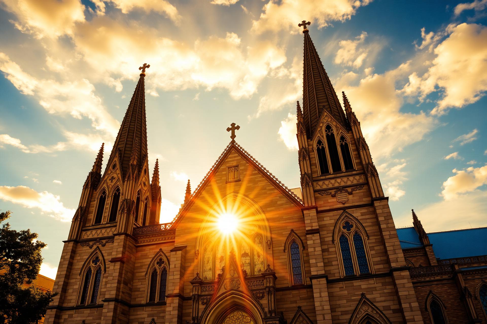 Catholic cathedral at golden hour